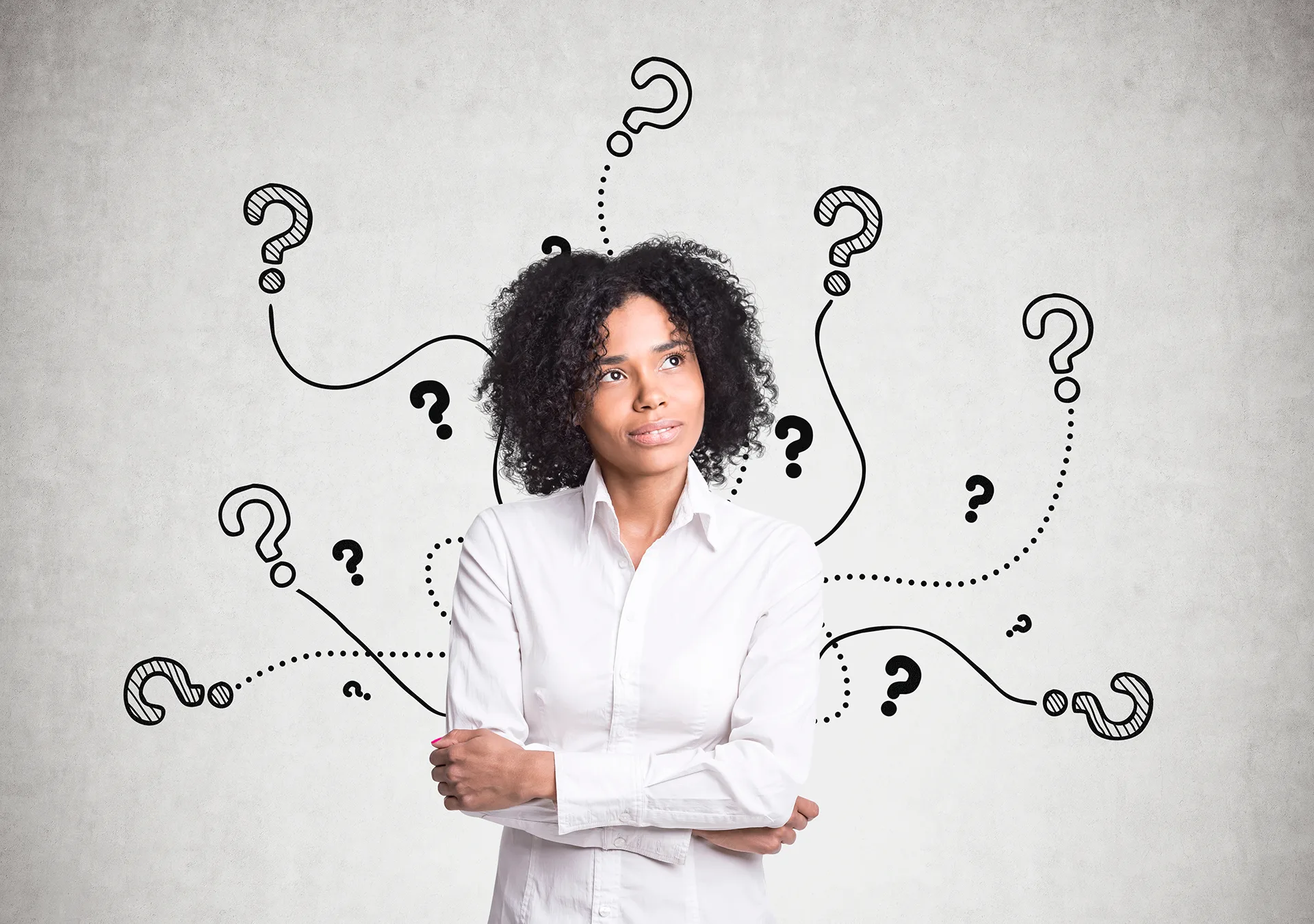 Advisor-Evolved-background-2 a woman with question marks around her